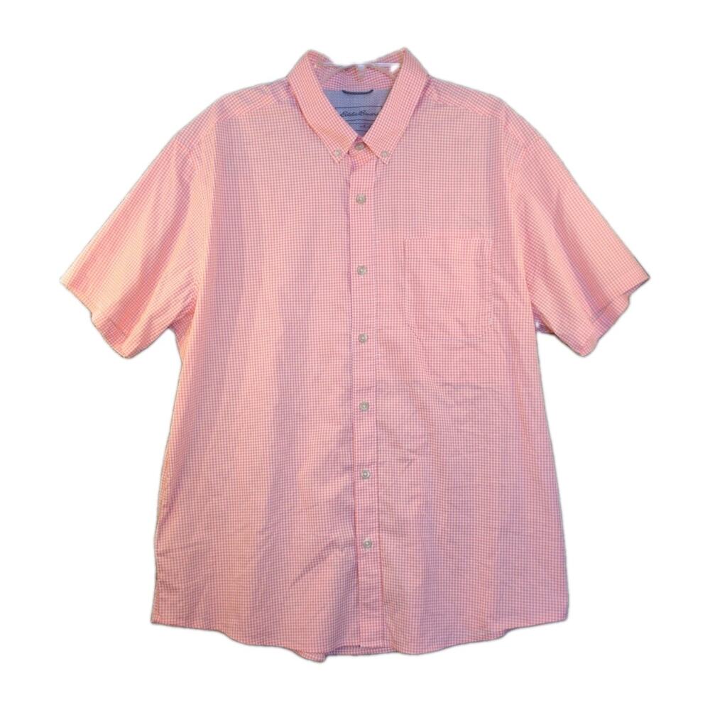 Eddie Bauer Mens XL Classic Fit Orange Plaid Cotton Short Sleeve Shirt